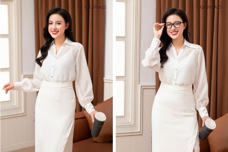 áo sơ mi nữ tay dài kiểu Hàn Quốc